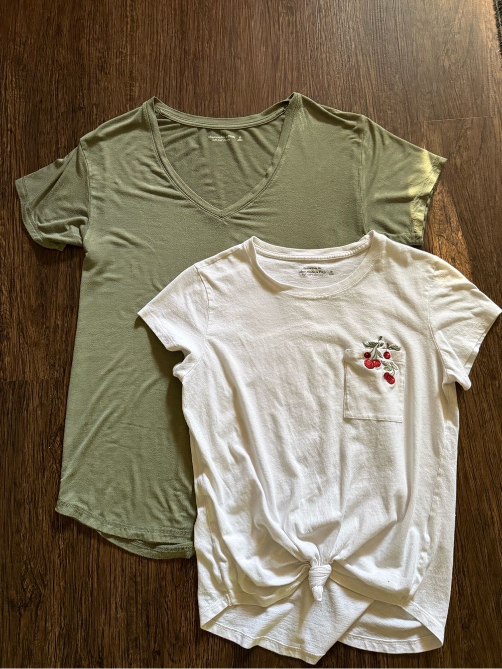 Abercrombie Women’s Medium Soft Shirts Bundle Cherry Tie Front + Sage V-Neck Top